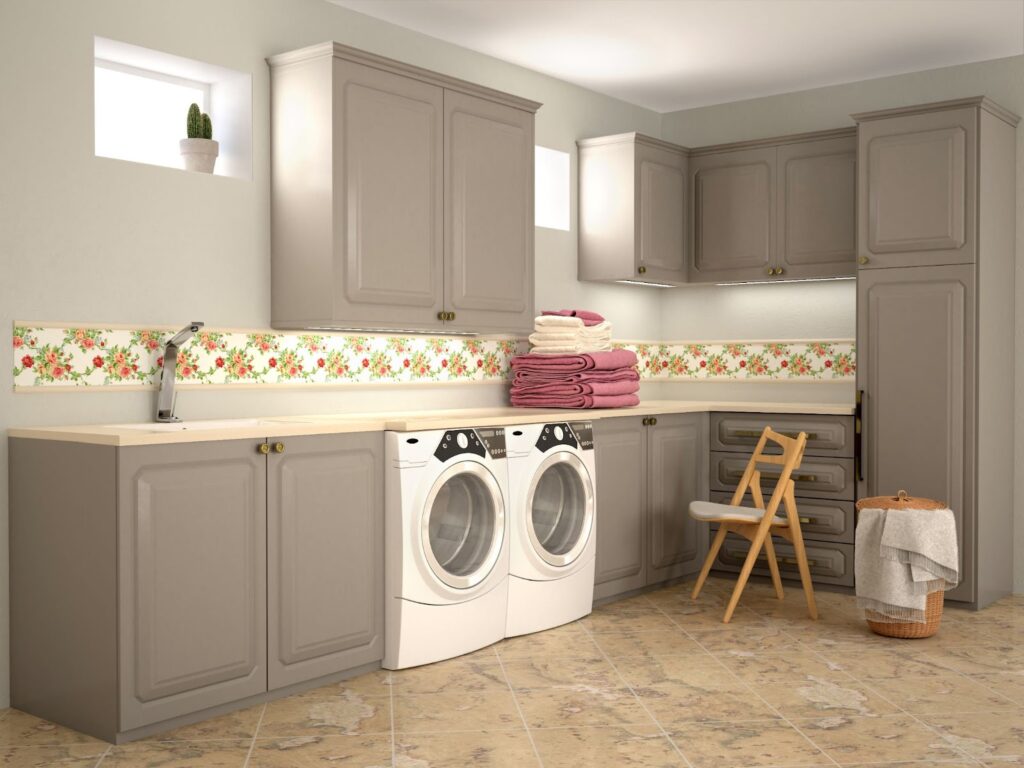 Ideal for basement remodeling and laundry tasks, a basement laundry room with a washer and dryer